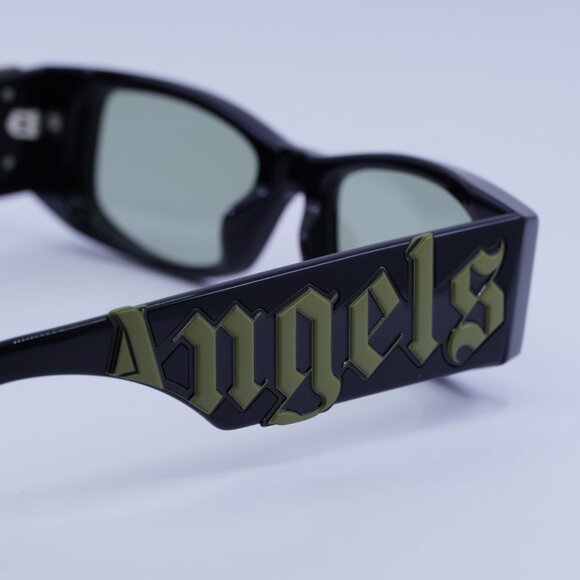 Palm Angels PERI007 ANGEL 1055 Sunglasses Black Rectangle Frame, Green Lenses - Picture 10 of 11
